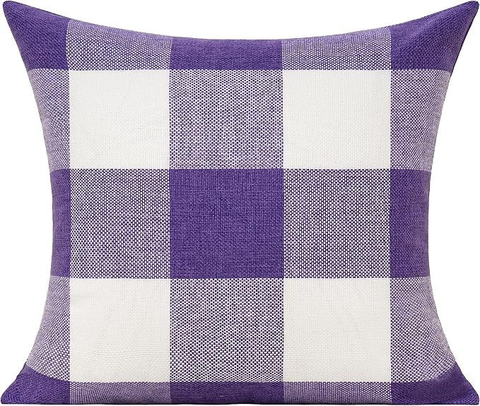VAKADO Purple Throw Pillow Covers Buffalo Decorative Gingham Farmhouse Decor Outdoor Checkered Square Cushion Plaids Cases Home Decorations for Bedroom Couch Sofa Patio 20x20 Set of 2