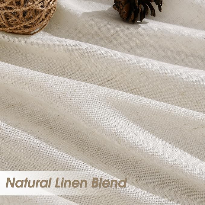Extra Long Linen Curtains 108 Inches for Living Room Back Tab Semi Sheer High Floor to Ceiling 9ft Light Filtering Curtain Boho Farmhouse Decor Window Drapes for Bedroom 2 Panels Beige Cream