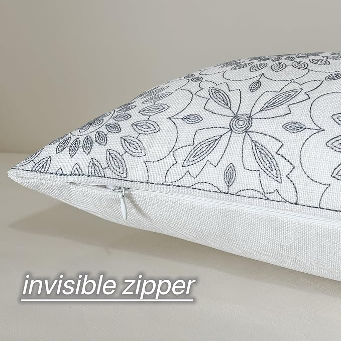 Slow Cow Linen Embroidery Decorative Lumbar Throw Pillow Cover Rectangular Pillow Cover Cushion Cover 12 x 20 Inches Dark Gray Grey