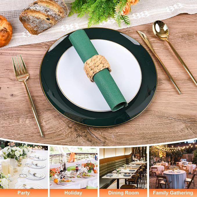 12 Pcs Boho Rattan Woven Napkin Rings, Farmhouse Water Hyacinth Wooden Rustic Napkin Rings Holders for Table Wedding Decor Christmas Set of 12 (12)