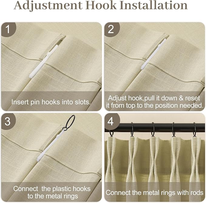 Extra Long Pinch Pleated Sheer Linen Blend Curtains Light Filtering, 40X102 | Living Room, Semi Sheer, Pinch Pleat, with Hook Rings, Ceiling to Floor, Memory Shape, FarmhouseGrey Beige, 2 Panels