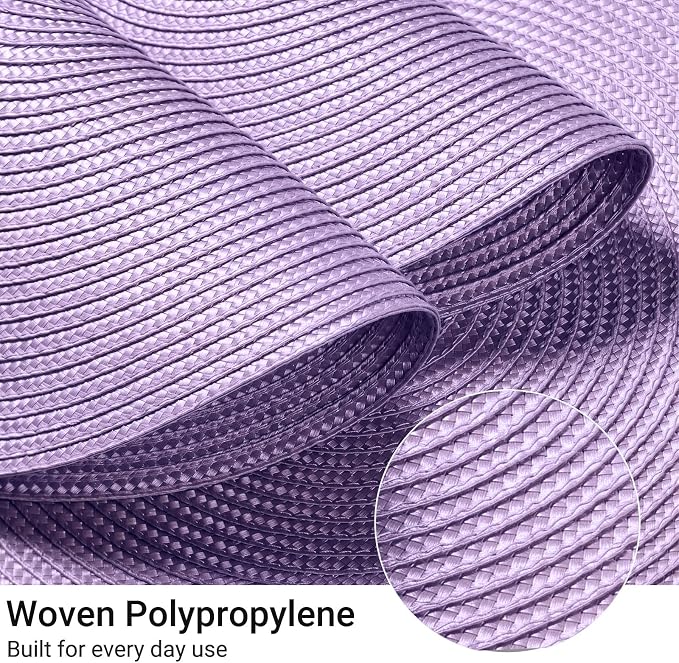 FunWheat Round Braided Placemats Set of 4 Table Mats for Dining Tables Woven Washable Non-Slip Place mats 15 inch(Lilac Purple,4pcs)