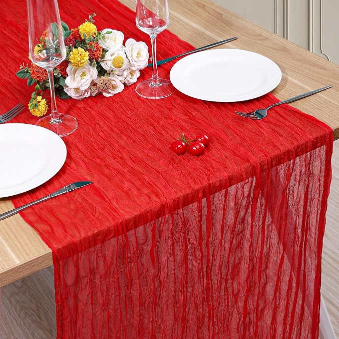 1 Pack Cheesecloth Table Runner 10Ft Christmas Gauze Boho Table Runners for Wedding Decor Bridal Shower Decorations Baby Shower Party(35" x 120")