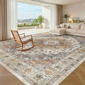 Madane 8x10 Area Rugs for Living Room, Non-Slip Washable Rug, Turmeric/Grey | Ultra-Thin Stain Resistant Vintage Large 8'X10' Carpet, Soft Low Pile Floor Mat For Bedroom Dining Room Office Home Decor