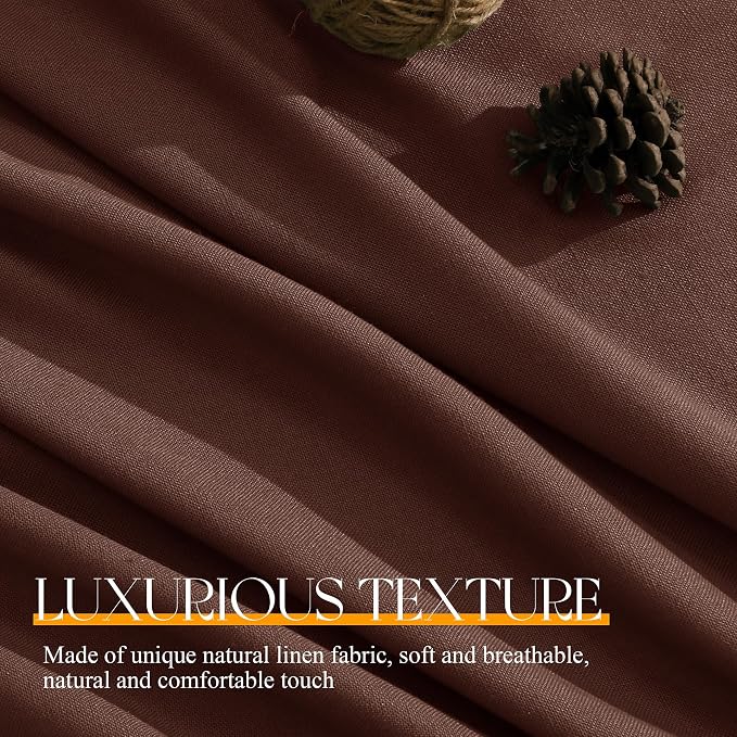 Jowels Rustic Brown Linen Curtains 84 Inch Long 2 Panels for Living Room | Light Filtering Semi Sheer Curtain, Back Tab Pocket Pleated Look, Boho Farmhouse Textured Privacy Drapes for Bedroom Window