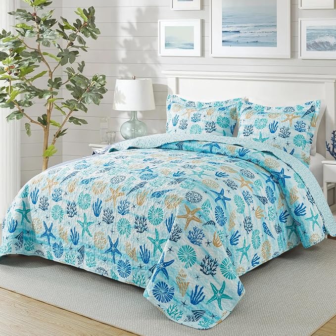 NEWLAKE Quilt Bedspread Sets - West Coastal Pattern Reversible Coverlet Set, King Size