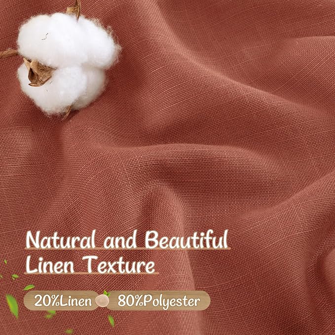 Linen Semi Sheer Curtains 63 Inch Length 2 Panels, 52 x 63 Inch | Light Filtering, Neutral Boho, Bedroom Curtains, Fall Drapes for Living Room, Farmhouse, Back Tab Rod Pocket, Terracotta