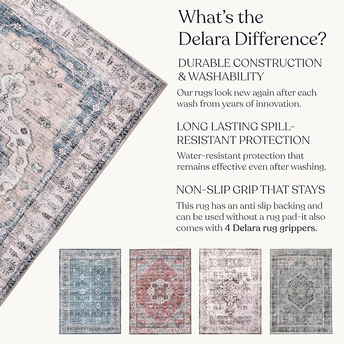 Machine Washable Area Rug, Soft & Durable, Non-Slip, Stain Resistant Rug for Bedroom, Living Room, Dining Room, High Traffic Areas. (Light Blue/Ivory, 5' X 7')