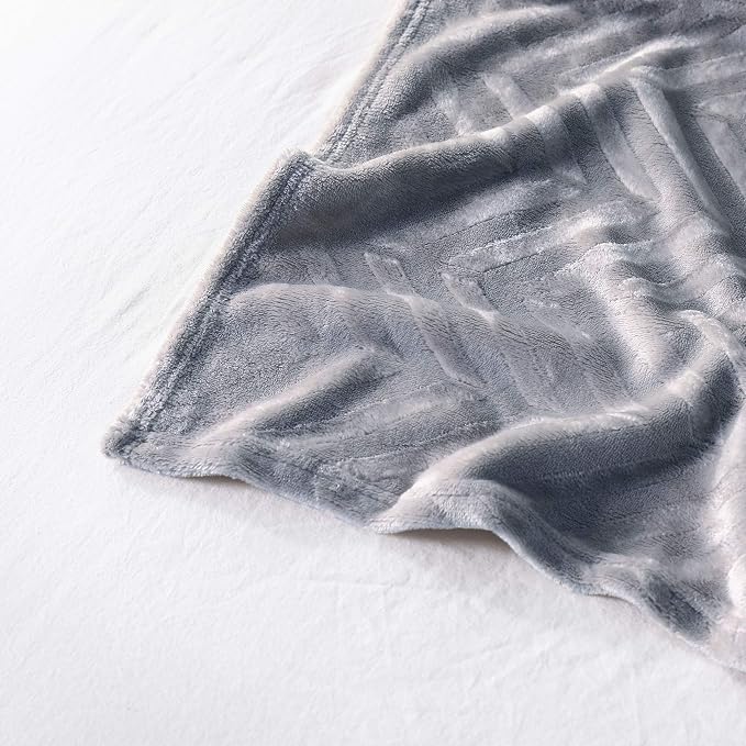 Whale Flotilla Flannel Fleece Bed Blanket Queen Size, Silver Grey | Lightweight Breathable Soft Bedspread, Plush Fluffy Coverlet Chevron Design Decorative Blanket for All Season, 90x90 Inch