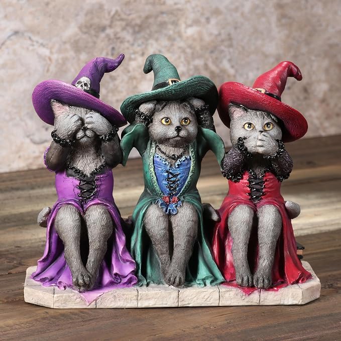 Veronese Design 4 7/8 Inch See No Evil Hear No Evil Speak No Evil Witch Cats Resin Animal Collectible Figurine