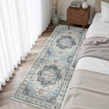 Madane Blue Runner Rug, 2x5, Low-Pile, Non-Slip, Washable, Stain Resistant, Retro, Machine-Made, Microfiber, Floral, Kitchen, Living Room, Bedroom, Laundry Room | Vintage Printed Low-Pile Kitchen Runners, Soft Low-Pile Stain-Resistant Throw Carpet for ...