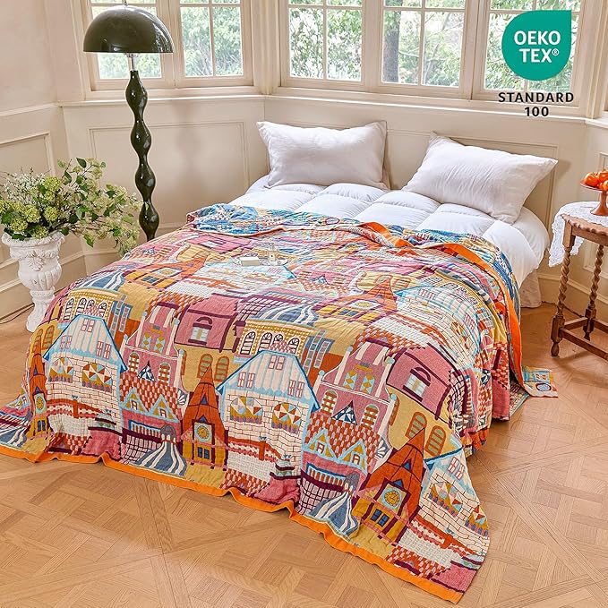 MSGKV Roman Castle Cotton Throw Blanket 60"x80" Art Woven Twin Blanket | Roman Castle Pattern, Muslin Throw, Art Woven Design, Twin Size Blanket, Lightweight Comfort, Decorative Home Accent