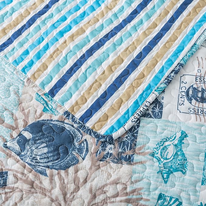 NEWLAKE Quilt Bedspread Sets - West Coastal Pattern Reversible Coverlet Set, King Size