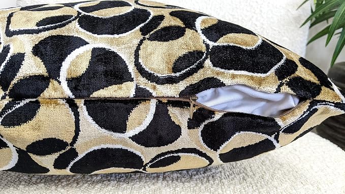 Tache Velvet Throw Pillow Cover - 1 Piece 18 X 18 Inch Square Black Beige Brown Modern Geometric Decorative Velvety Eternal Eclipse Soft Cushion Case