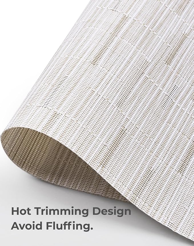 Leetaltree Pale Beige Placemats Set of 12 - Heat Resistant Non-Slip Place mats for Dining Table, Washable Durable PVC Vinyl Woven Table Mats（Pale Beige, 12）
