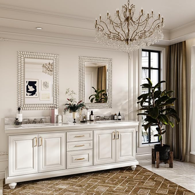 Kelly Miller 28"x40" Jeweled Luxury Rectangle Decorative Wall Mirror | Elegant diamond beveled vanity mirror. Perfect large wall mirror for living room, bathroom, entryway.