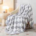 SeaRoomy Fuzzy Checkered Throw Blanket for Couch,Light Grey 51"X63" | Warm,Cozy,Fluffy,Lightweight,Gift for Women Couch Sofa Bed Room Decor