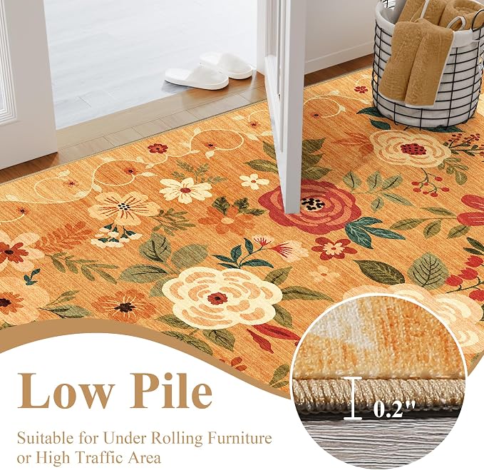 DUKINO 6ft Round Rug, Soft Washable Circle Rug for Bedroom Non Slip, Orange | Low Pile, Stain Resistant Indoor Rug for Living Room, Dining Room, Kids Room, Office, Pet Friendly, Home Decor, Non-Shedding