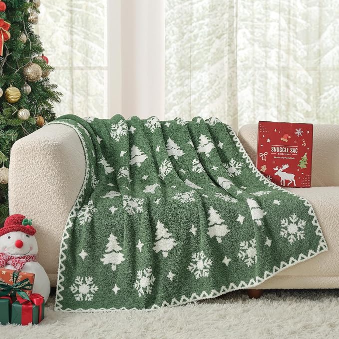 Snuggle Sac Christmas Throw Blanket Fairy Isle Christmas Tree 50x60 inches, Ultra Soft Cozy Gift Throw Blanket for Couch, Sofa and Bed for Xmas