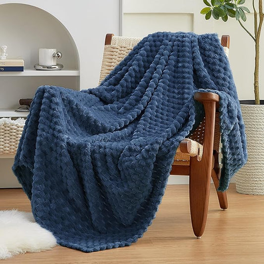 EXQ Home Fleece Blanket Throw XL for Couch or Bed - 3D Imitation Turtle Shell Jacquard Decorative Blankets - Cozy Soft Lightweight Fuzzy Flannel Blanket Suitable for All Seasons(50"×70",Dark Blue)