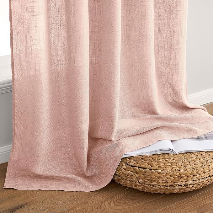 MIULEE Blush Pink Linen Curtains 52x90 Inch Long 2 Panels for Bedroom | Soft Thick Linen Textured Window Drapes, Semi Sheer Light Filtering, Back Tab, Living Room, Light Pink Decor