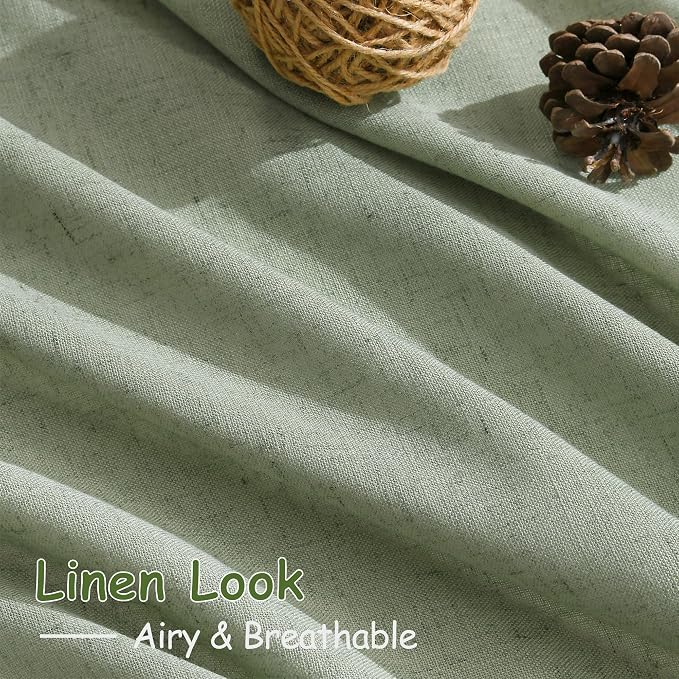 Nanspringt Light Sage Linen Semi Sheer Curtains 80 Inch Length for Living Room Lightweight Door Drapes 2 Panels Set for Bedroom Light Filtering Back Tab Rod Pocket Curtain Protect Privacy 52x80