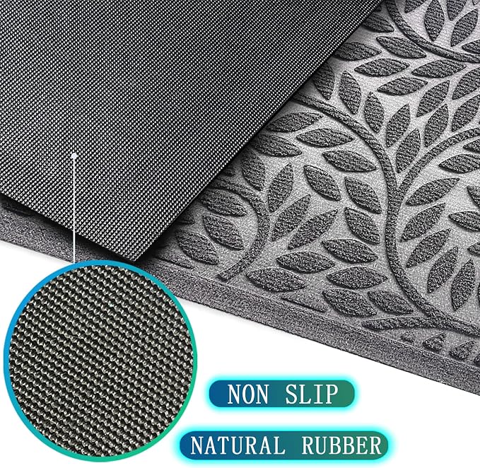 Bulijojo Front Door Mat Entrance,Durable Heavy Duty Welcome Mat,Thick Absorbent Natural Rubber Non Slip Mat,Sturdy Entryway Grey 47"x32"