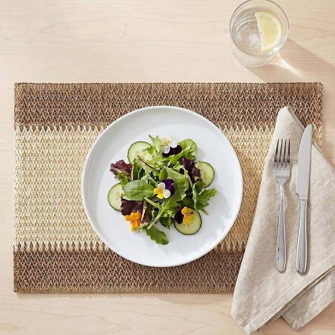 Artoid Mode Brown Paper Woven Farmhouse Stripe Placemats Set of 4,12x18 Inch Seasonal Holiday Table Mats Party Kitchen Dining Decoration