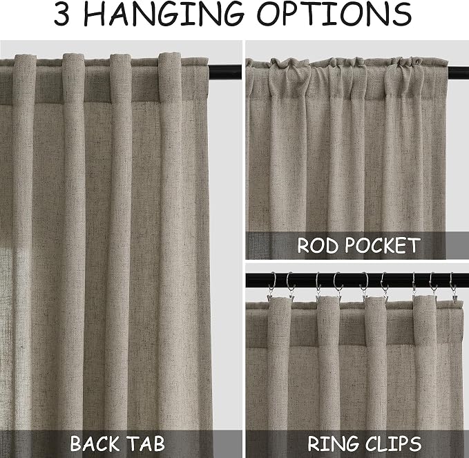 Mocha Linen Curtains 90 Inch Length 2 Panels Set for Living Room Rod Pocket Back Tab Window Drapes Light Filtering Modern Farmhouse Curtain 90 Inches Long for Dining Room Bedroom Nursery 52x90
