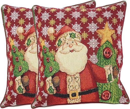 Tache 2 Piece 16" X 16" Festive Tapestry Christmas Cute Santa Claus is Coming to Town Cushion Pillow Throw Cover