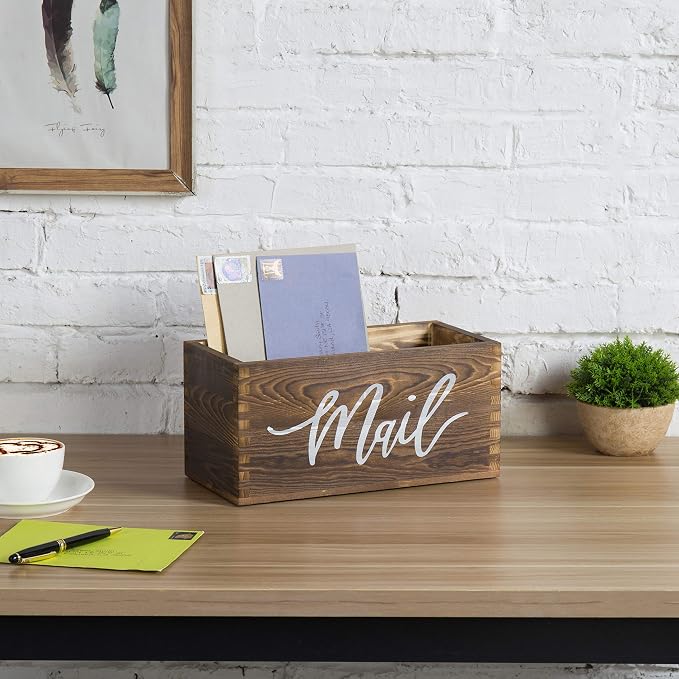 MyGift Rustic Brown Wood Mail Holder, Desktop Organizer with MAIL Design