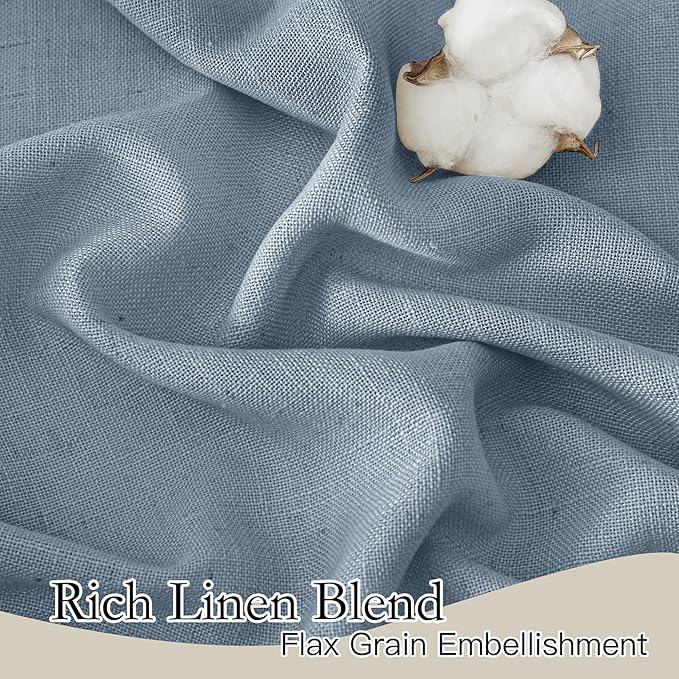RYB HOME Farmhouse Boho Linen Sheer Curtains 90 inches Long for Living Room | Flax Linen Blend,Light Filtering,Semi Sheer,Wrinkle Resistance,Back Tab,Dorm Dining Room,W52 x L90,2 Panels,Dusty Blue