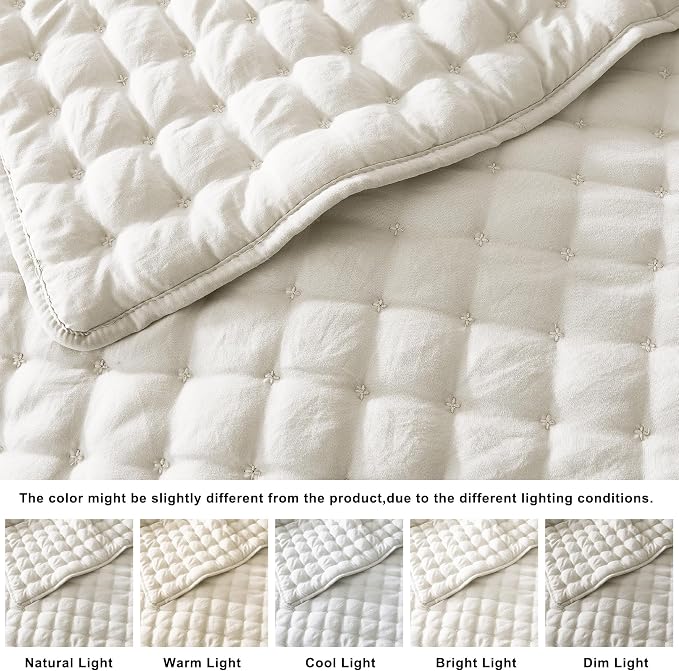 WDCOZY King Size Quilt Bedding Sets with 2 Pillow Shams, Ivory Lightweight Soft Bedspread Coverlet, Quilted Blanket Thin Comforter Bed Cover for All Season, 3 Pieces, 104x90 inches