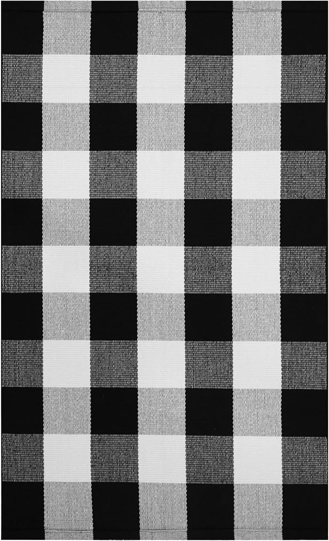 KILOCOCO Buffalo Plaid Checkered Rug 27.5x43 in Black White Front Door Rug | Cotton Woven Outdoor Rug, Machine Washable Front Door Mat, Indoor Entryway Rug, Low Pile Welcome Mats for Farmhouse