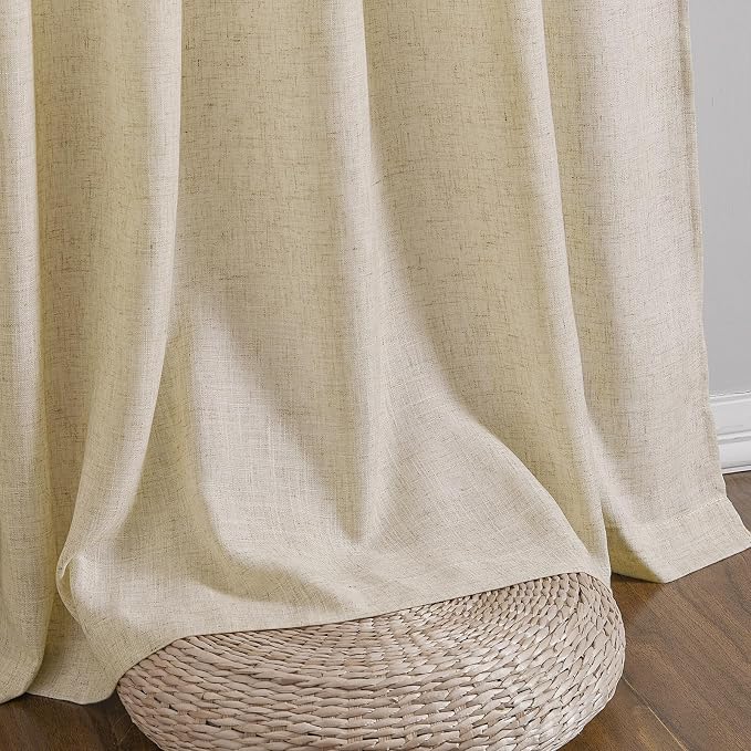 Linen Curtains 90 Inch Length for Living Room Bedroom 2 Panels Set Rod Pocket Light Filtering Semi Sheer Window Curtains 52 Inch Width Boho Farmhouse Drapes Flax Beige Linen, W52xL90