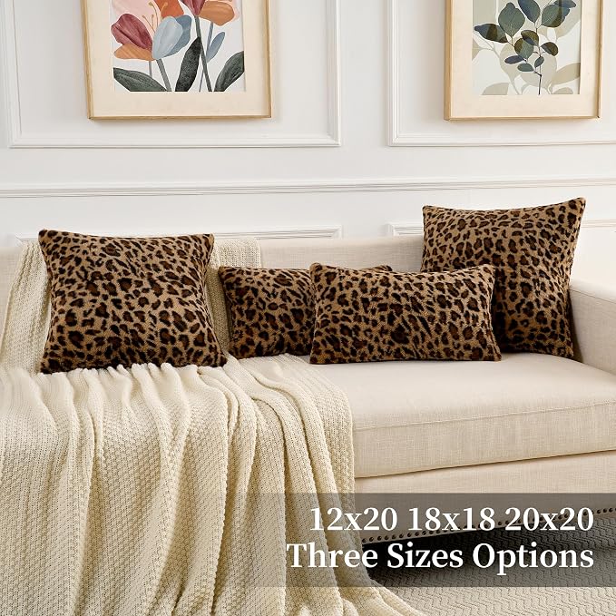 GALMAXS7 Cheetah Pillow Covers Leopard Throw Pillow Covers Set of 2, 12x20 | Faux Fur Throw Pillow Covers Leopard Couch Pillow Covers Fluffy Soft Decorative for Home Living Room Bedroom