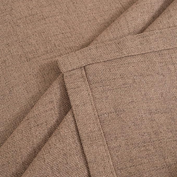 Mocha Brown Linen Semi Sheer Curtains 52 X 63 Inch Length with Grommet | Light Filtering Drapes with Grommet Privact for Short Bedroom Living Room Window, 2 Panels