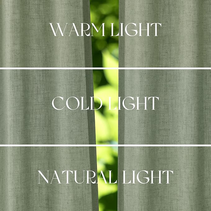 Jowels Light Sage Green Linen Curtains 96 Inch 2 Panels for Living Room | Light Filtering Semi Sheer Curtain, Back Tab Pocket Pleated Look, Boho Farmhouse Textured Privacy Drapes for Bedroom Window