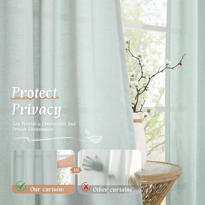 Light Blue Linen Curtains 72 inch Length for Living Room, 2 Panels | Linen Textured, Light Filtering Drapes, Semi Sheer, Boho, Neutral, Curtains for Farmhouse, Bedroom, Rod Pocket, 52 x 72 Inch