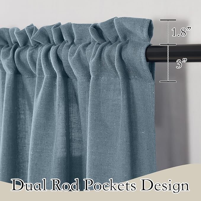 RYB HOME Linen Semi Sheer Curtains 84 inches Long for Living Room | Light Filtering, Half Privacy Window Curtains & Drapes, Stone Blue, W52 x L84, 2 Panels