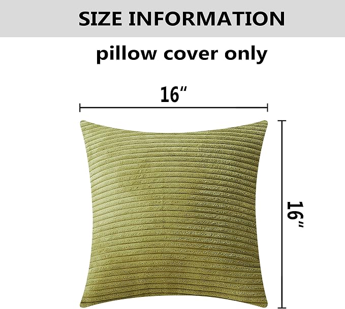 Home Brilliant Summer Pillow Covers Corduroy 16x16 Throw Pillows for Couch Striped Velvet Cushion Covers for Bed Decor, Set of 2, 16 x 16 Inch, Grass Green