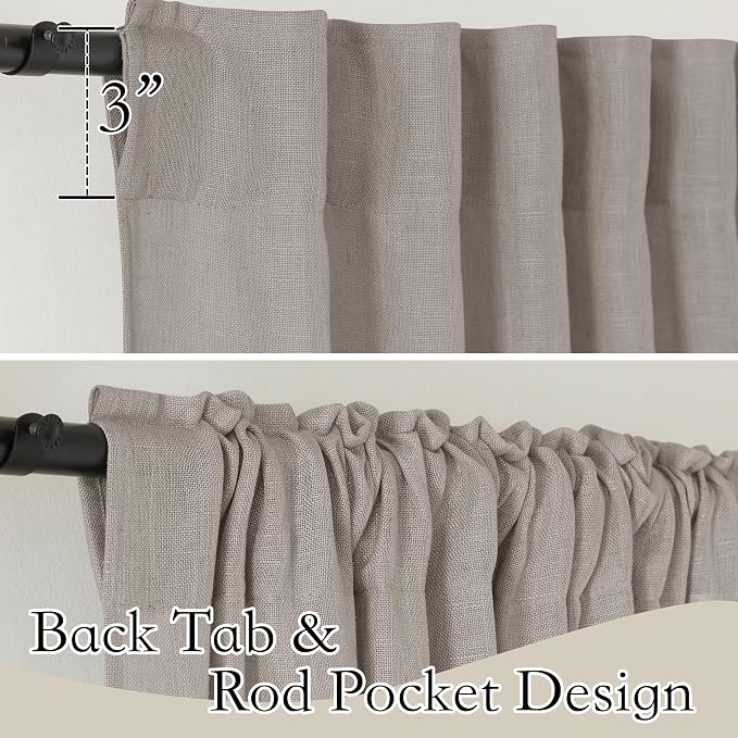 RYB HOME Linen Semi Sheer Curtains for Bedroom Living Room 95 inches Long | Light Filtering Privacy, Farmhouse Rustic Decor, Office Balcony Sliding Glass Door, W52 x L95, 2 Panels, Birch Brown
