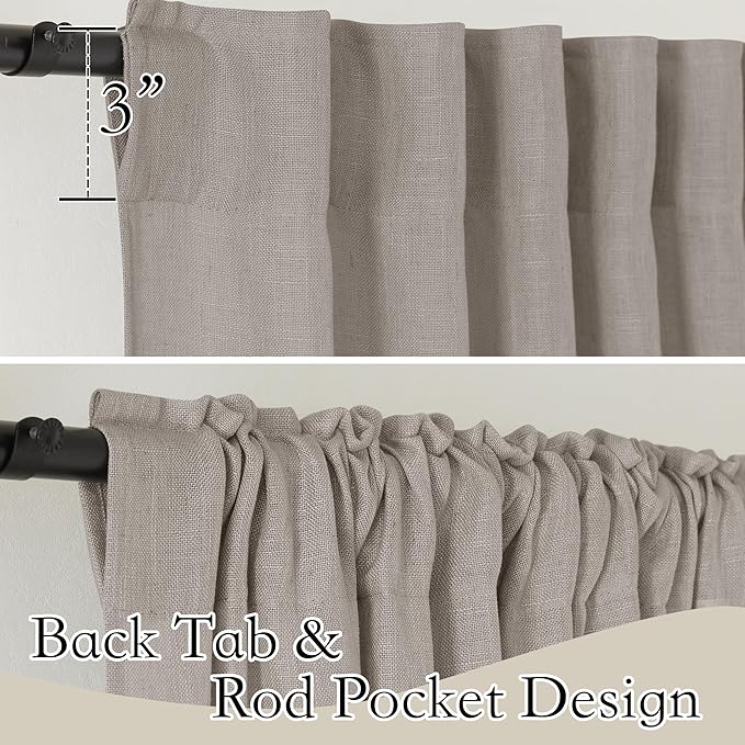 RYB HOME Linen Semi Sheer Curtains for Bedroom Living Room 84 inches Long | Light Filtering Privacy,Textured Burlap,Dining Room Sunroom Patio Door,Rod Pocket & Back Tab,W52 x L84,2 Panels,Birch Brown