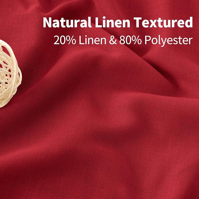 YoungsTex Red Linen Curtains 84 Inches Long for Living Room, Light Filtering Drapes with Grommet Semi Sheer Privacy for Bedroom Dining Room, 2 Panels, 52 X 84 Inch