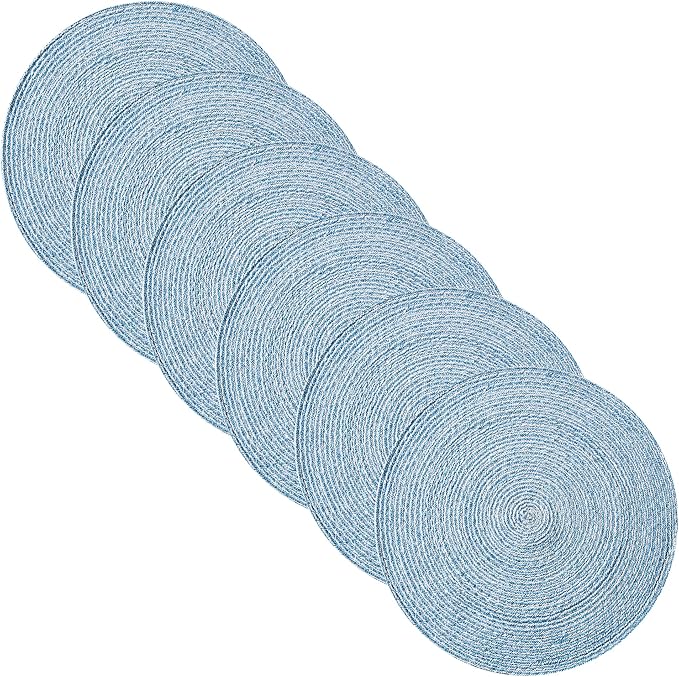 Round Placemats Set of 6-100% Cotton Two-Tone Placemat for Dining Table - Woven Braided Table Setting Place Mat - Washable Table Decor for Kitchen, Farmhouse, Rustic, Everyday Use, Dark Blue