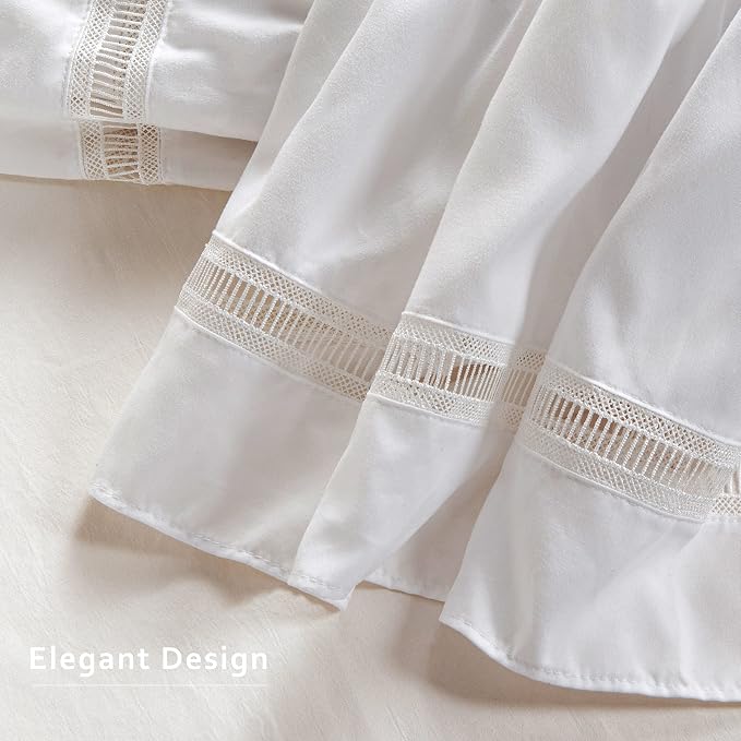 MIYE Dorm Bed Skirt, Extra Long Dust Ruffle with Elastic Adjustable Belts, Easy to Put On, Machine Washable (Ruffled Lace/White, Twin/TwinXL-36 Drop)