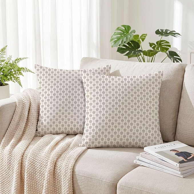 Hexagram Floral Pillow Covers 18x18, Vintage Taupe Throw Pillow Covers | Light Taupe, Set of 2, Farmhouse Neutral Decorative for Couch Pillows, Home Decor, Living Room, Bedroom, No Insert