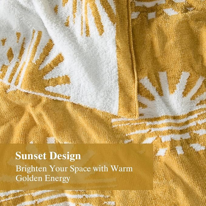 Warm Chenille Throw Blanket for Couch, Cozy Soft Knitted Blankets | Lightweight Fuzzy Travel Warm Decor for Women, Mom, Girls, Sofa, Chair, 50x60in, Yellow Sunset