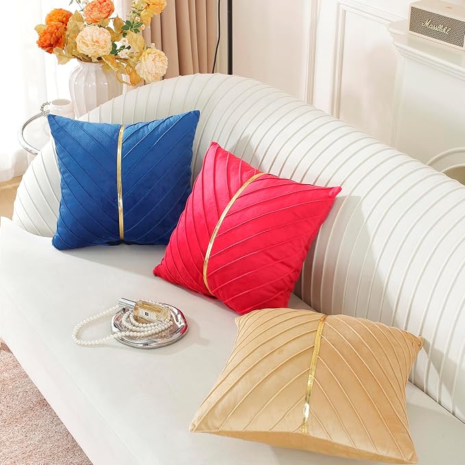 TAOSON Olive Green Gold Leather Velvet Throw Pillow Covers,18 x 18,Set of 2 | Gold Leather Decorative, Cushion Cases, Spring Summer, Sofa Couch Living Room Décor