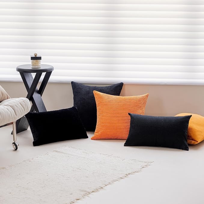 Home Brilliant Set of 2 Throw Pillow Covers Summer Decorative Couch Pillow Covers Striped Velvet Pillowcases for Floor, 55cm, 22 x 22 Inch, Black